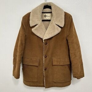 Vintage 70s Sherpa Lined Corduroy Jacket Ranch Coat Brown Western Ranch Sz 40/M